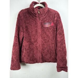 Pendleton Women's Burgundy Sherpa Teddy Mock Neck  Sweater Jacket Small